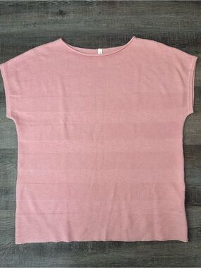 Mia & Tees Soft Pink Short Sleeve Knit Polyester Blend Top for Women Medium